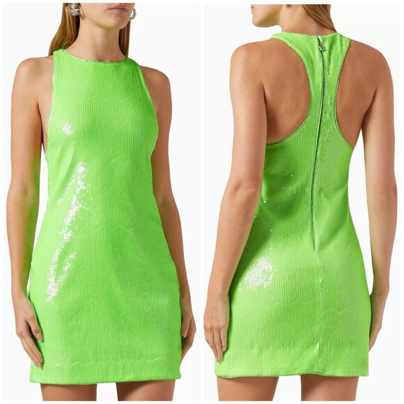 New ROTATE Sleeveless Sequin-embellished Cocktail minidress in Green Size 12 - Picture 1 of 16